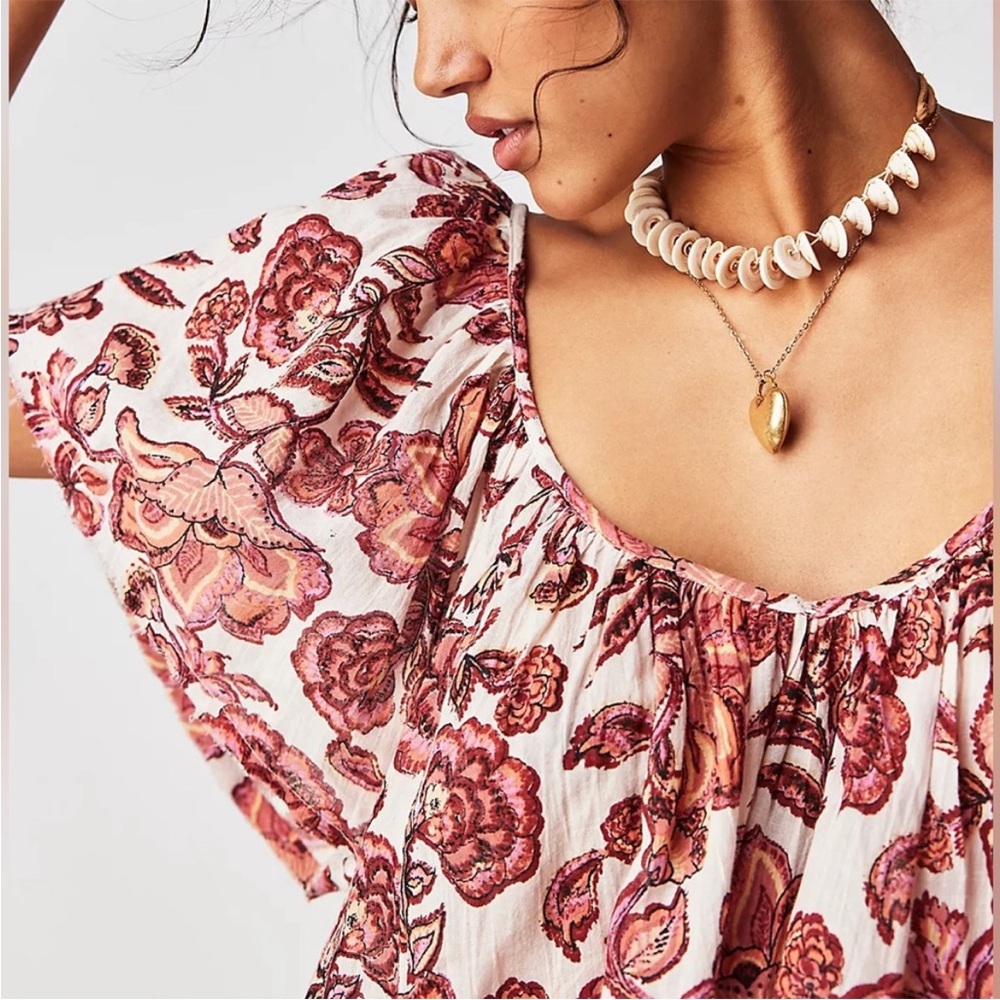 Free People Floral Mini Dress in Pink, Purple with White background